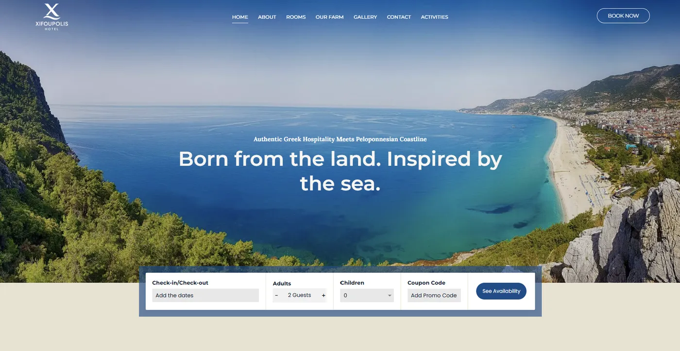 Die neu aufgebaute Website des Xifoupolis Hotel